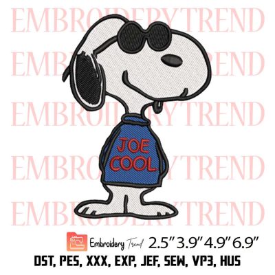 Snoopy Joe Cool Embroidery Design – Dog Pet Embroidery Digitizing File