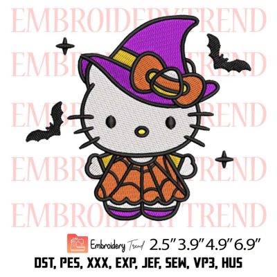 Spooky Witch Hello Kitty Embroidery Design – Halloween Sanrio Embroidery Digitizing File