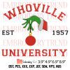 Whoville University Grinch Embroidery Design – Christmas Embroidery Digitizing File