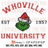 Whoville University Est 1957 Embroidery Design – Grinch Christmas Embroidery Digitizing File