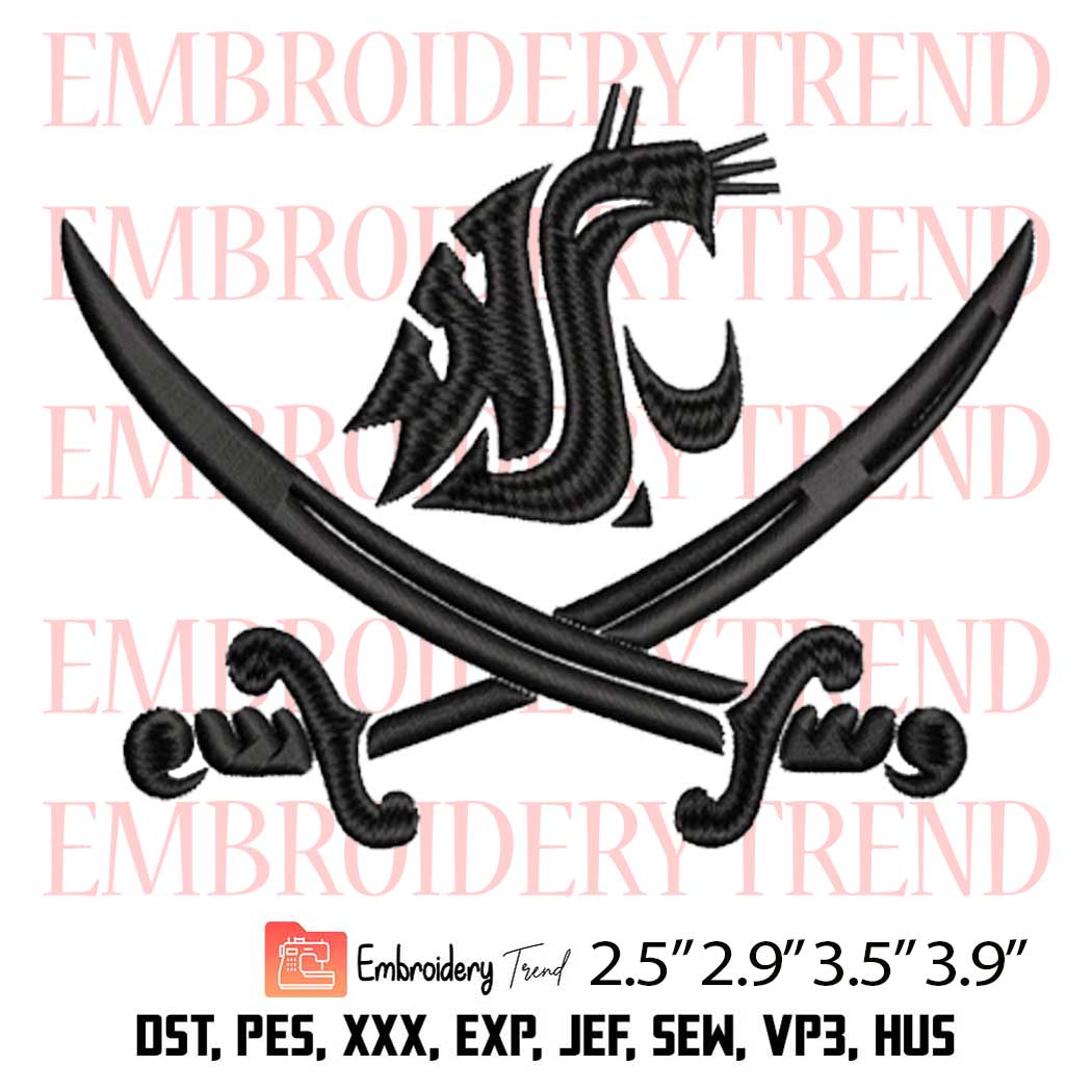 Wsu Pirate Swing Your Sword Embroidery Design – Washington State Cougars Football Embroidery Digitizing File
