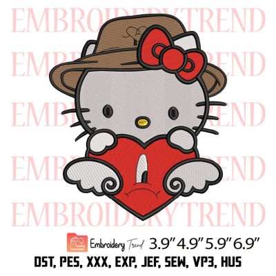 Bad Bunny Hello Kitty Embroidery Design – Sad Heart Embroidery Digitizing File