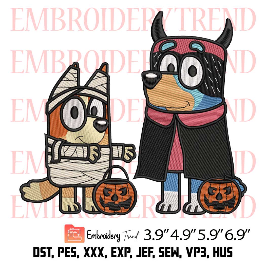 Bluey and Bingo Horror Vampire Embroidery Design – Disney Halloween Embroidery Digitizing File
