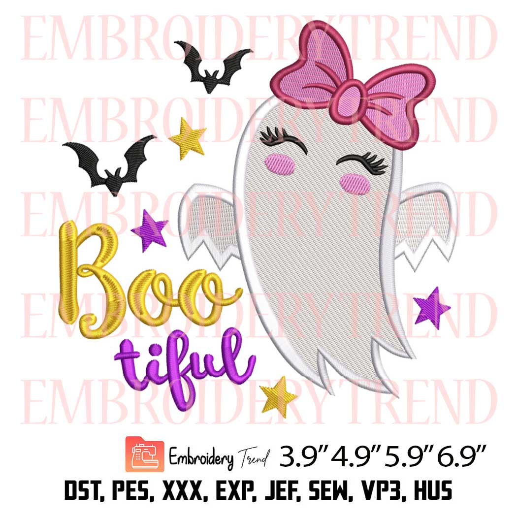 Bootiful Cute Girl Ghost Embroidery Design – Halloween Embroidery Digitizing File