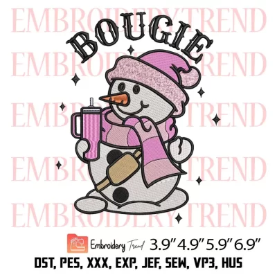 Bougie Snowman Embroidery Design, Cute Christmas Embroidery Digitizing File