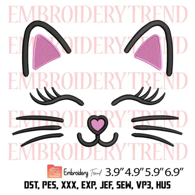 Cat Face Embroidery Design, Cute Cat Embroidery Digitizing File