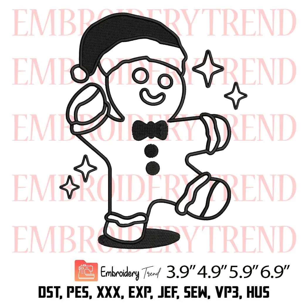 Christmas Gingerbread Boy Embroidery Design, Santa Gingerbread Embroidery Digitizing File