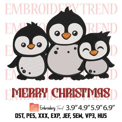 Cute Penguin Mom with 2 Kids Embroidery Design – Penguin Family Embroidery Digitizing File