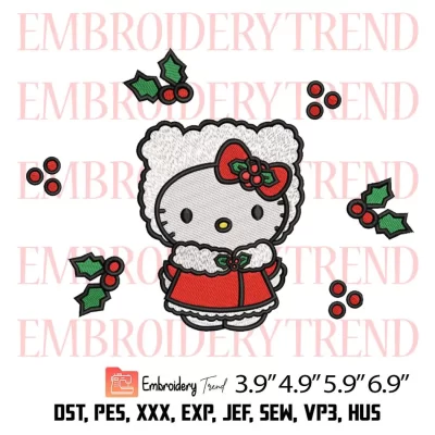 Hello Kitty Christmas Cute Embroidery Design, Kitty Christmas Embroidery Digitizing File