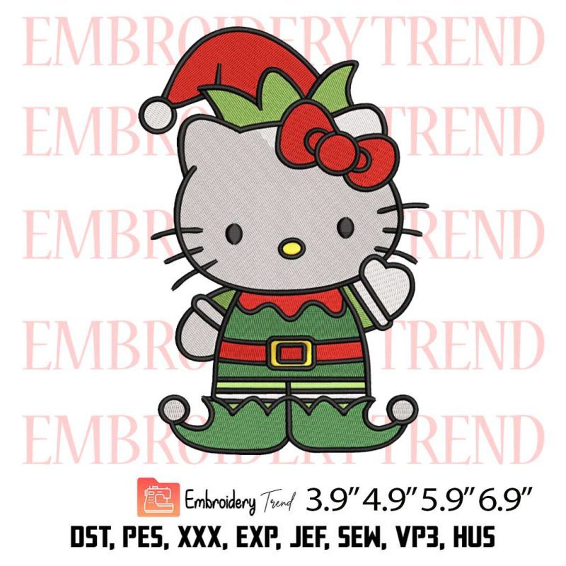 Hello Kitty Christmas Elf Embroidery Design – Cute Hello Kitty