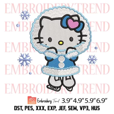 Hello Kitty Winter Skating Embroidery Design, Cute Hello Kitty Christmas Embroidery Digitizing File