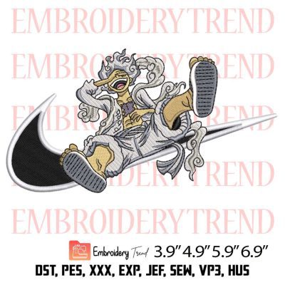 Luffy Gear 5 Nike Swoosh Embroidery Design – Anime One Piece Embroidery Digitizing File
