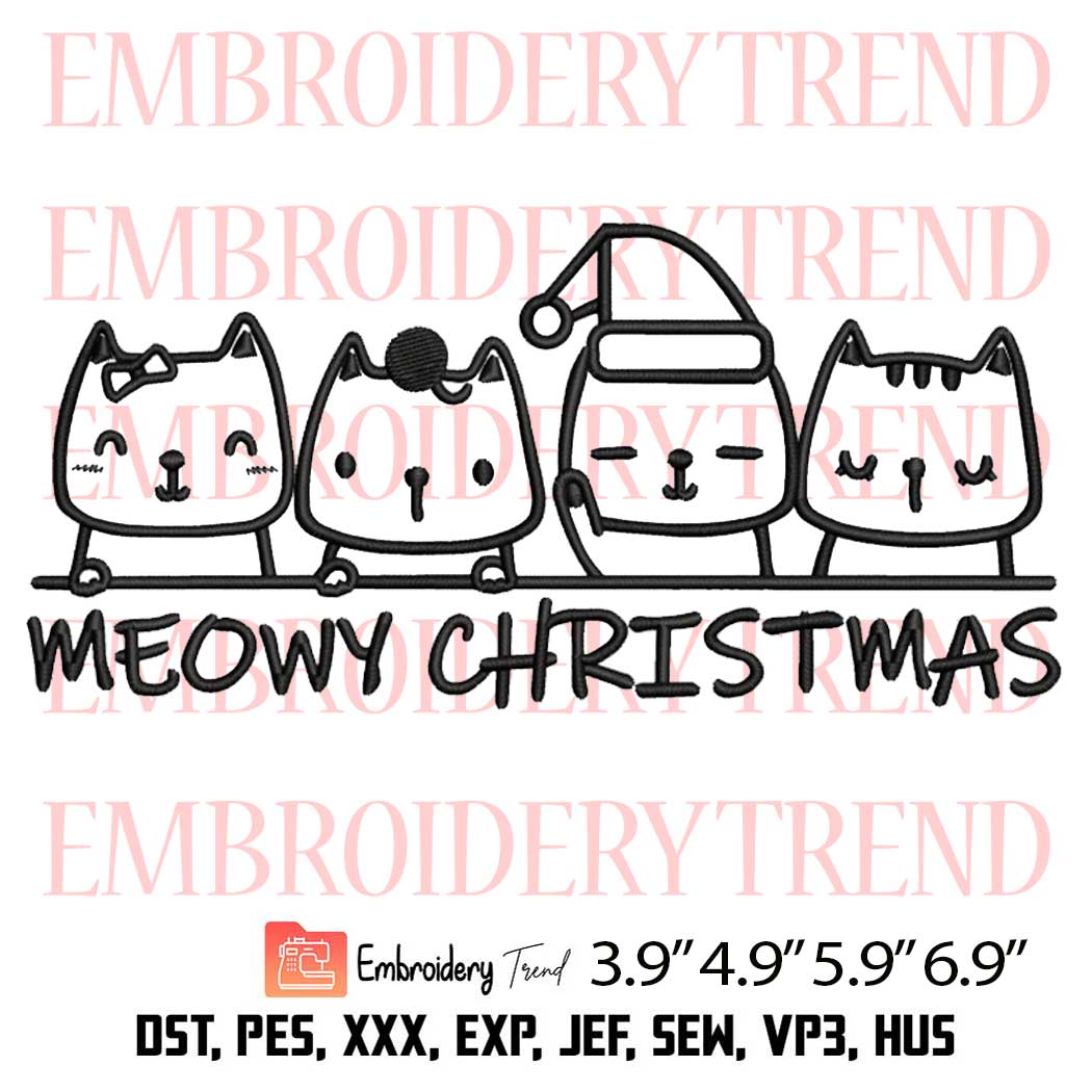 Meowy Christmas Cats Embroidery Design, Cat Lover Embroidery Digitizing File