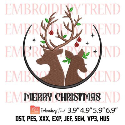 Merry Christmas Reindeer Couple Embroidery Design – Christmas 2023 Embroidery Digitizing File