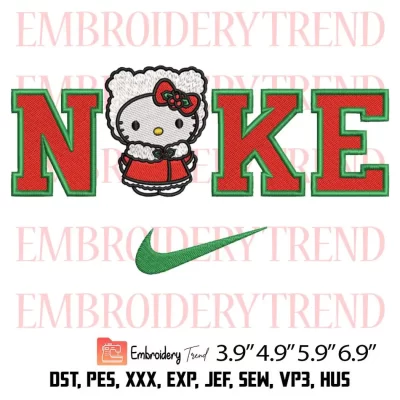 Nike Hello Kitty Christmas Embroidery Design, Christmas Cute Embroidery Digitizing File