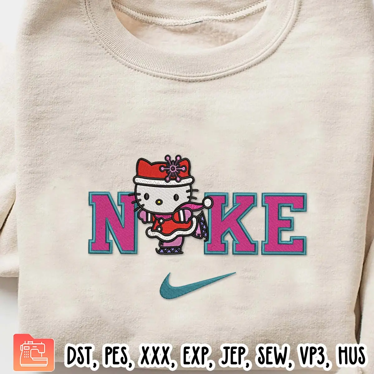 Nike Hello Kitty Ice Skating Embroidery Design, Christmas Cute Embroidery Digitizing File
