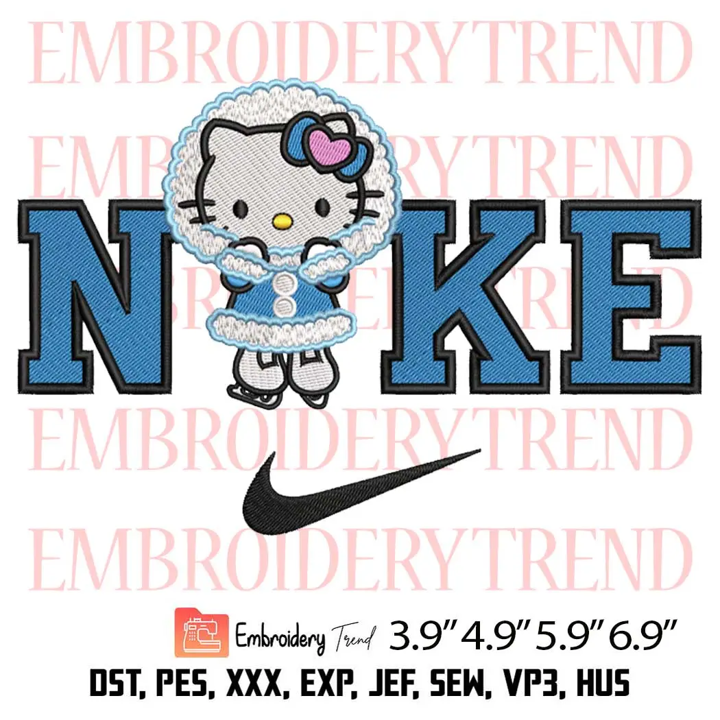 Nike Hello Kitty Winter Skating Embroidery Design, Christmas Cute Embroidery Digitizing File