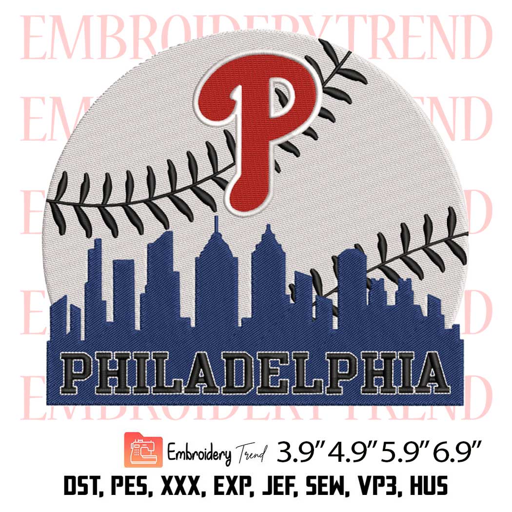 Philadelphia Baseball Skyline Embroidery Design – Baseball Sport Embroidery Digitizing File