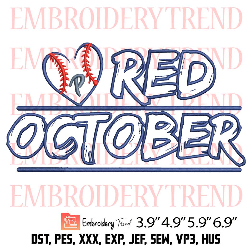 Red October Phillies Embroidery Design – Philadelphia Baseball Embroidery Digitizing File