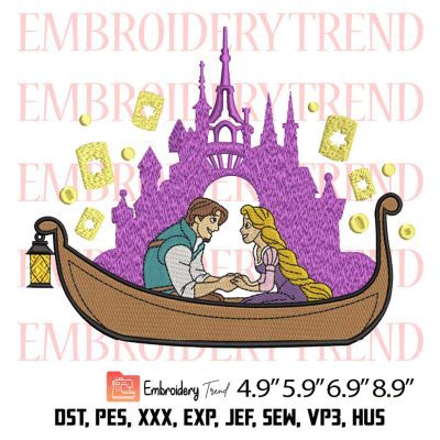 Rapunzel and Flynn Rider on Boat Embroidery, I See the Light Embroidery Design, Disney Tangled Embroidery Digitizing