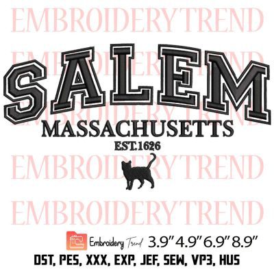 Salem Massachusetts 1626 Embroidery Design – Halloween Season Embroidery Digitizing File