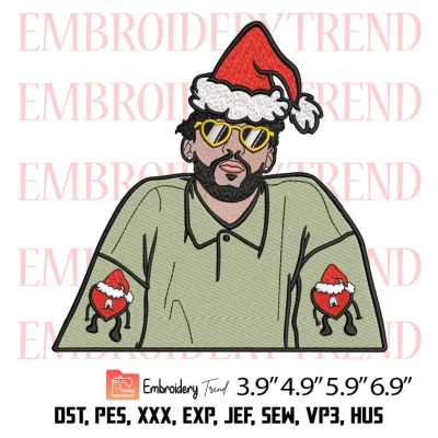 Bad Bunny Santa Hat Embroidery Design, Un Navidad sin ti Christmas Embroidery Digitizing File