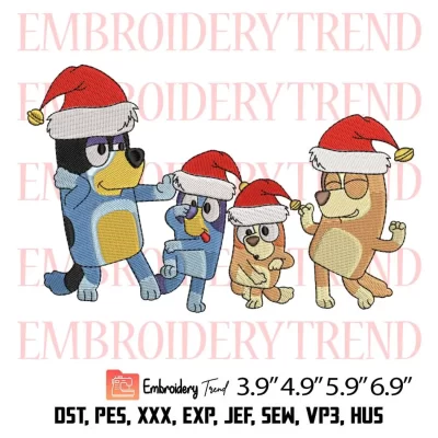 Bluey Family Dancing Christmas Embroidery Design, Merry Christmas Embroidery Digitizing File