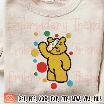 Children In Need WaVing Pudsey Bear Embroidery Design, Spotty Day Embroidery Digitizing File
