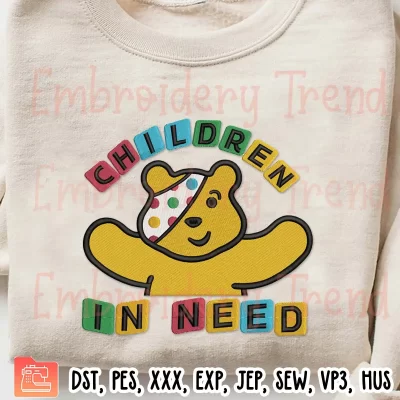 Children in Need 2023 Embroidery Design, Pudsey Bear BBC Spotty Day Embroidery Digitizing File