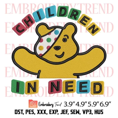 Children in Need 2023 Embroidery Design, Pudsey Bear BBC Spotty Day Embroidery Digitizing File