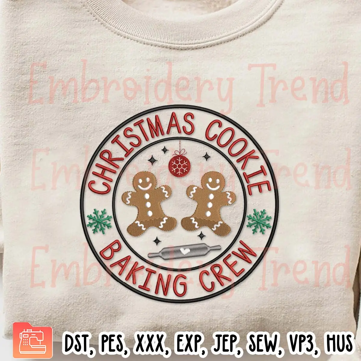Christmas Cookie Baking Crew Embroidery Design, Christmas Holiday Embroidery Digitizing Pes File