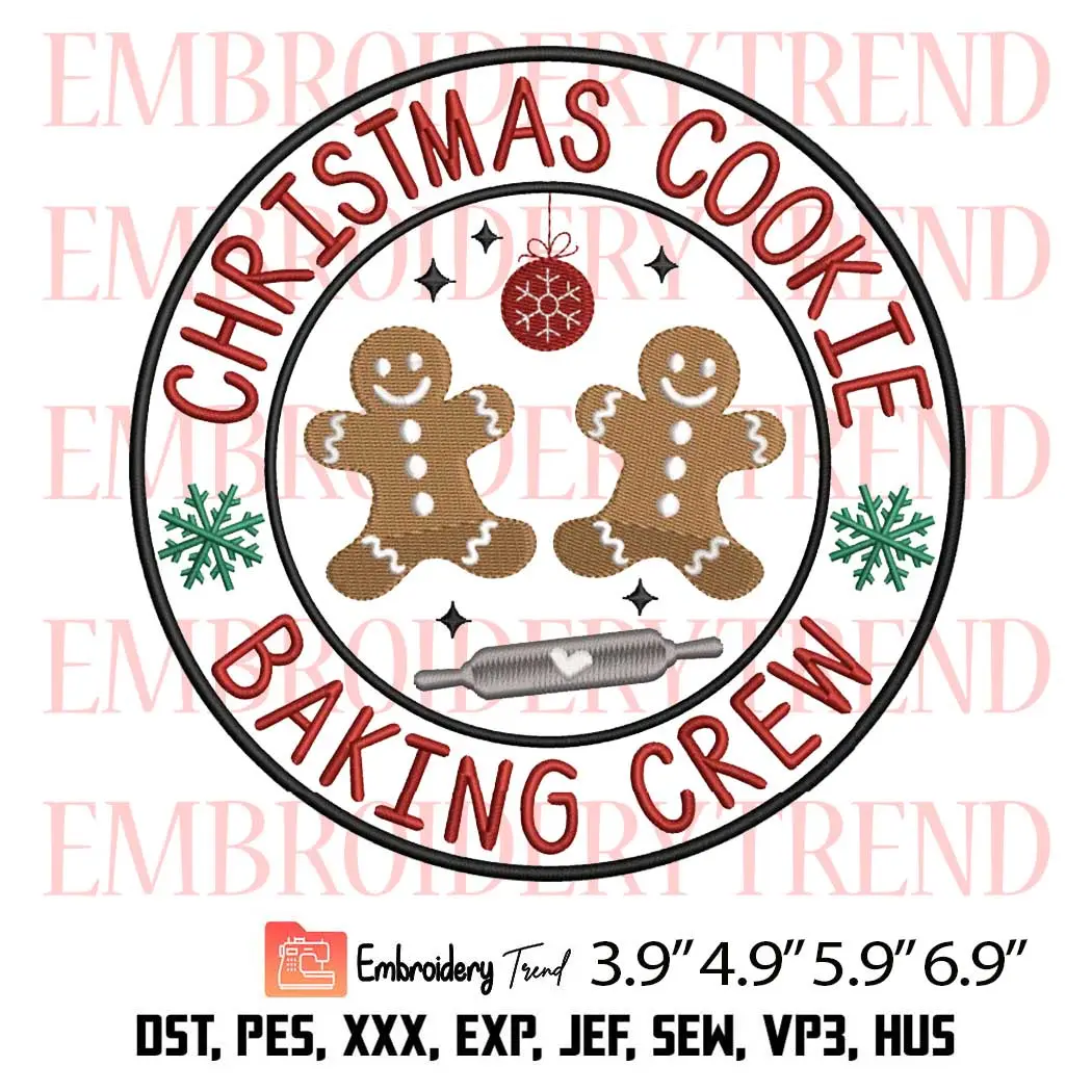 Christmas Cookie Baking Crew Embroidery Design, Christmas Holiday Embroidery Digitizing Pes File