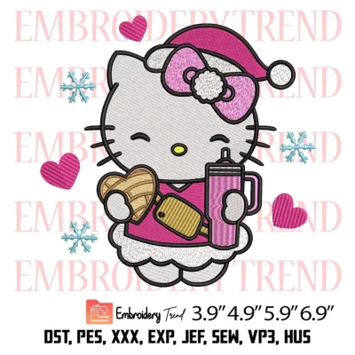 Hello Kitty Concha Embroidery Design, Cute Kitty Christmas Embroidery Digitizing Pes File