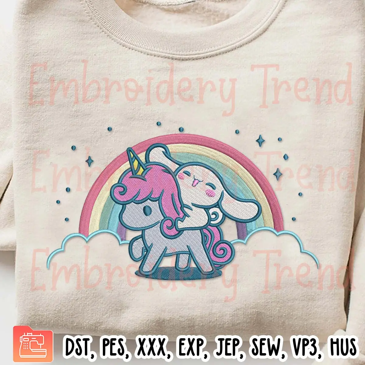Cinnamoroll Rainbow Unicorn Embroidery Design, Cute Sanrio Embroidery Digitizing File