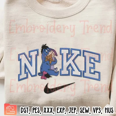 Cute Eeyore Teddy Bear x Nike Embroidery Design, Winnie The Pooh Disney Embroidery Digitizing File