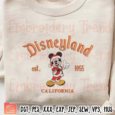 Disneyland Mickey Mouse Christmas Embroidery Design, Disneyland California Est 1955 Embroidery Digitizing File