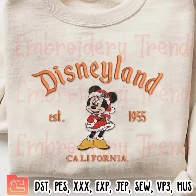 Disneyland Minnie Mouse Christmas Embroidery Design, Disneyland California Est 1955 Embroidery Digitizing File