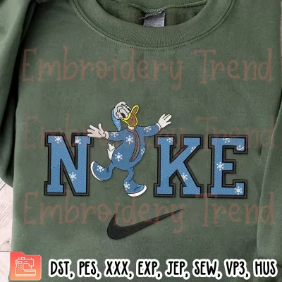 Nike Donald Duck Wearing Pajama Embroidery Design, Disney Christmas Embroidery Digitizing File