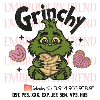 Grinchy Pan Dulce Concha Embroidery Design, Baby Grinch Christmas Embroidery Digitizing Pes File