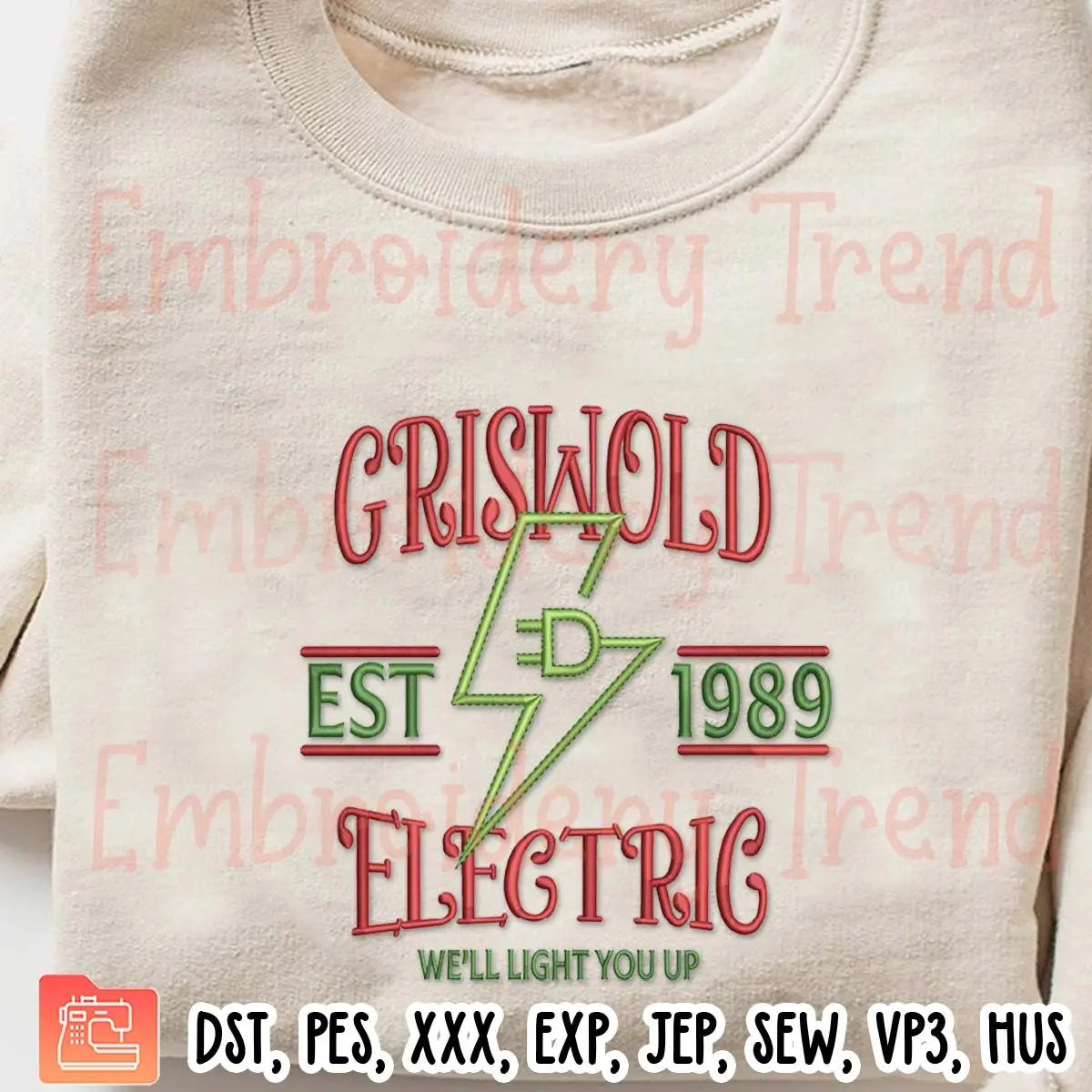 Griswold Electric Est 1989 Embroidery Design, Clark Griswold Christmas Embroidery Digitizing File