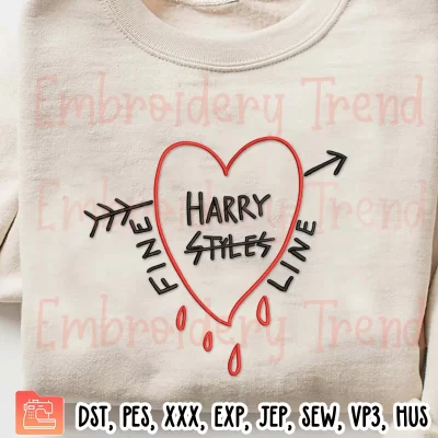 Harry Styles Fine Line Embroidery Design, Fine Line Arrow Heart Embroidery Digitizing File