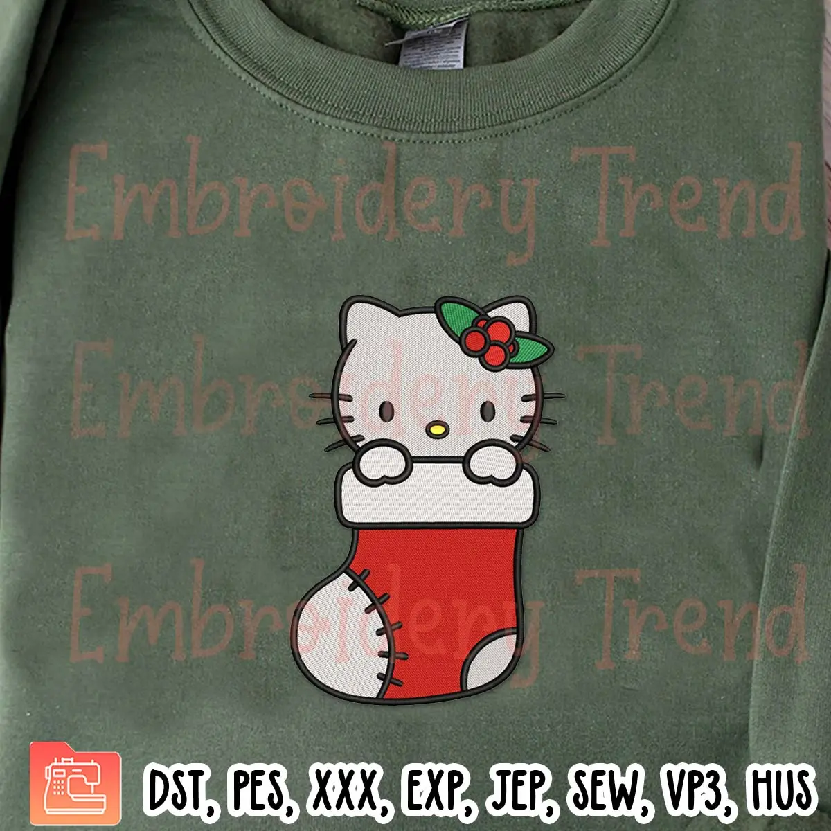 Hello Kitty Stocking Christmas Embroidery Design, Cute Hello Kitty 2023 Embroidery Digitizing Pes File