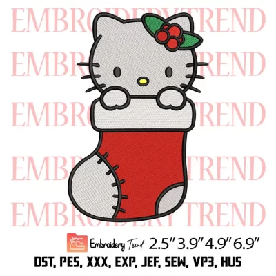 Hello Kitty Stocking Christmas Embroidery Design, Cute Hello Kitty 2023 Embroidery Digitizing Pes File