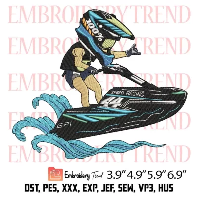 Jet Ski Racing Embroidery Design, Speed Racing Embroidery Digitizing File