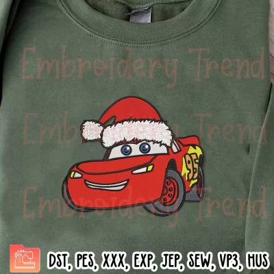 Christmas Lightning McQueen Embroidery Design, Disney Cars Xmas Embroidery Digitizing Pes File