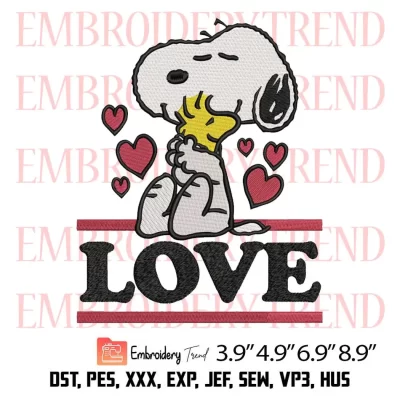Love Snoopy Woodstock Embroidery Design, Valentines Day Embroidery Digitizing File