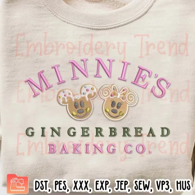 Minnies Gingerbread Baking Co Embroidery Design, Disney Gingerbread Christmas Embroidery Digitizing Pes File