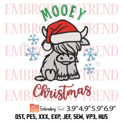 Mooey Christmas Cow Embroidery Design, Cow with Santa Hat Embroidery Digitizing File