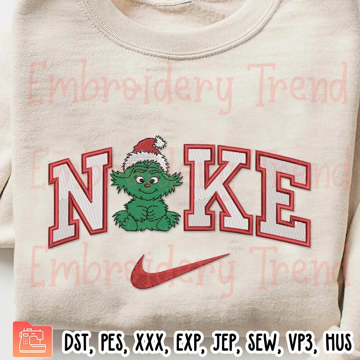Baby Grinch Christmas x Nike Embroidery Design, Cute Christmas Gift Embroidery Digitizing Pes File