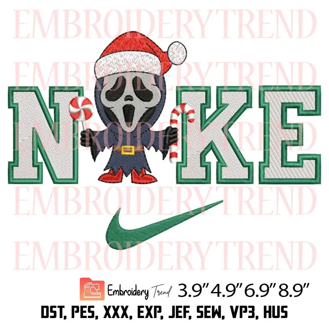Nike Ghostface Xmas Embroidery Design, Christmas Halloween Horror Embroidery Digitizing File